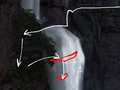 Imagen 2 - Los contornos rojos indican repisas ocultas detrás de la cascada.
