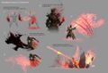 Arte conceptual para Berserker, Impacto salvaje y Ola de llamas