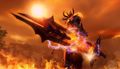 Balthazar con su gran espada en el tráiler de lanzamiento de Guild Wars 2: Path of Fire.