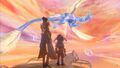 Mai Trin y Ankka viendo a Aurene pasar volando en el tráiler de la expansión de Guild Wars 2: End of Dragons.